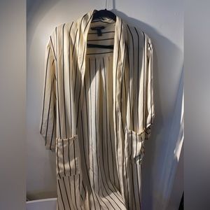 Preowned Forever21 Cream and Black Striped Duster Jacket - Chic and Versatile
